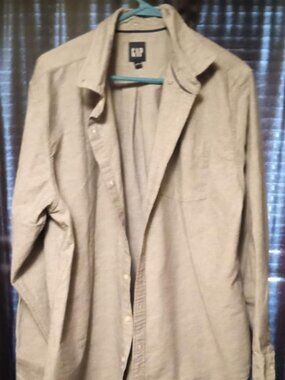 Gap Men's XL  charcoal grey stretch Button Dress Shirt long sleeve pocket front